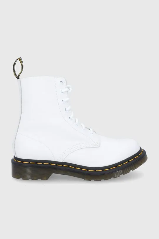 Dr. Martens leather biker boots 1460 Pascal women's white color