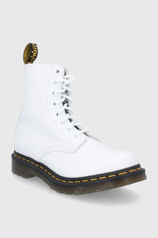 Dr. Martens leather biker boots 1460 Pascal women's white color