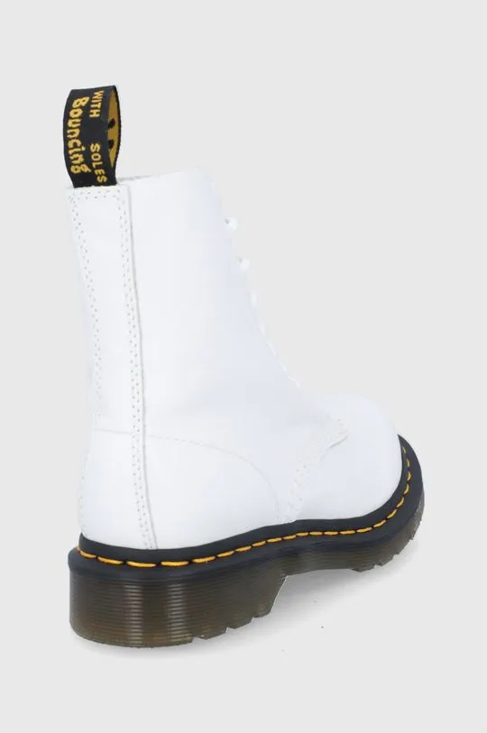 Dr. Martens leather biker boots 1460 Pascal women's white color