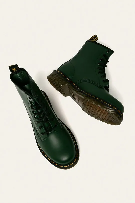 Dr. Martens leather biker boots 1460 women's green color