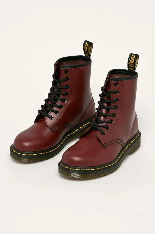 Dr. Martens leather biker boots 1460 women's maroon color