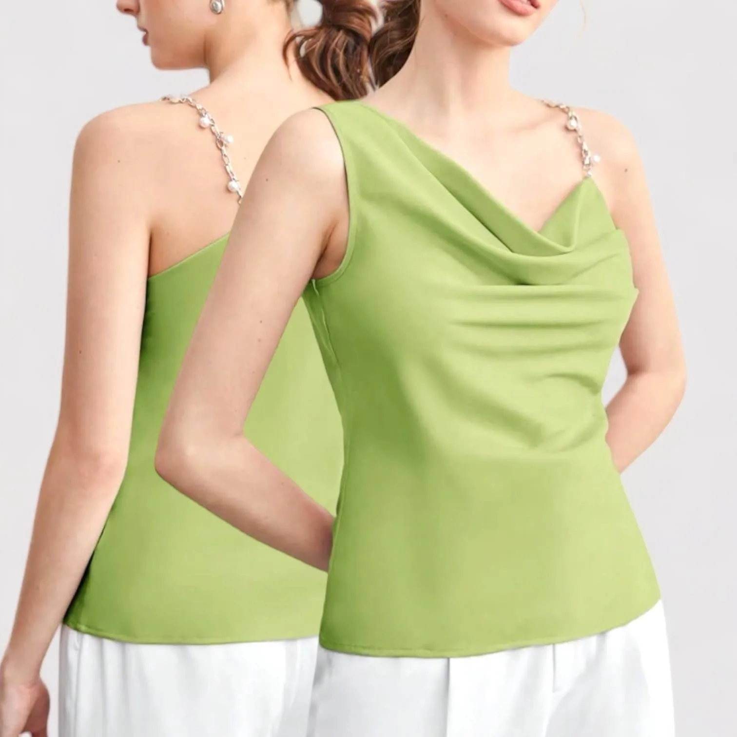 DRAPE Chain Strap Asymmetrical  Cowl Top