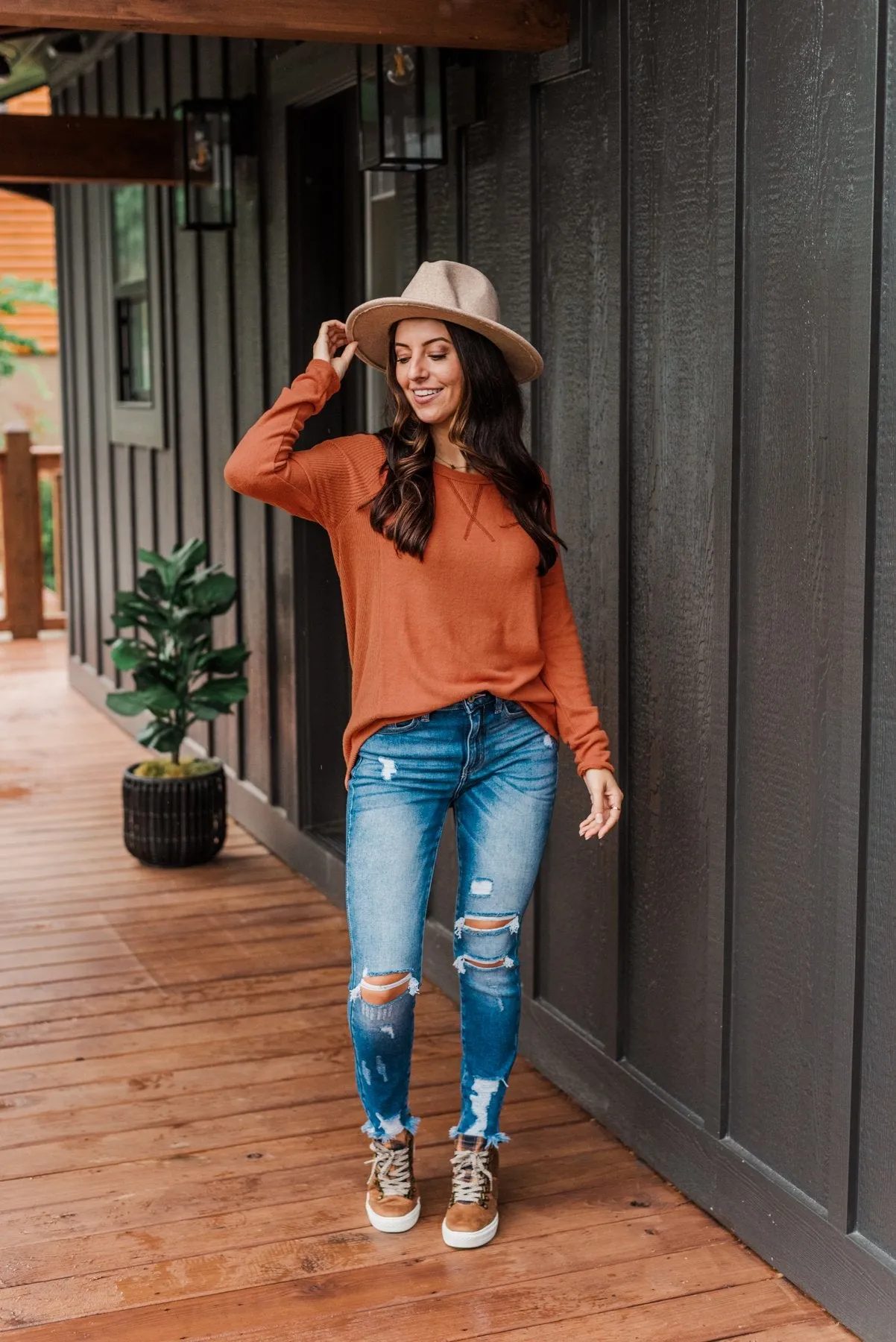 Dreaming About Fall Long Sleeve Top- Burnt Orange