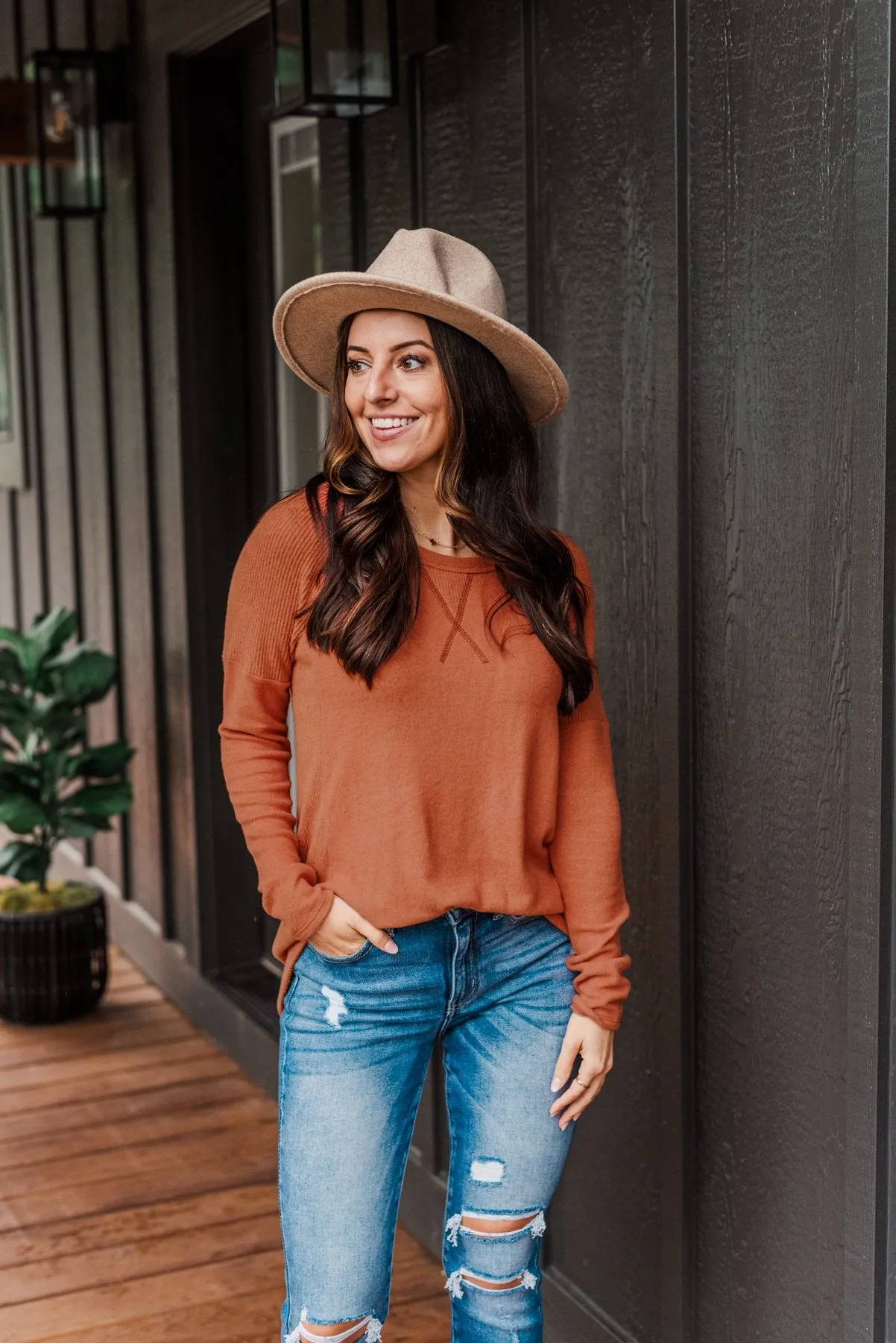 Dreaming About Fall Long Sleeve Top- Burnt Orange