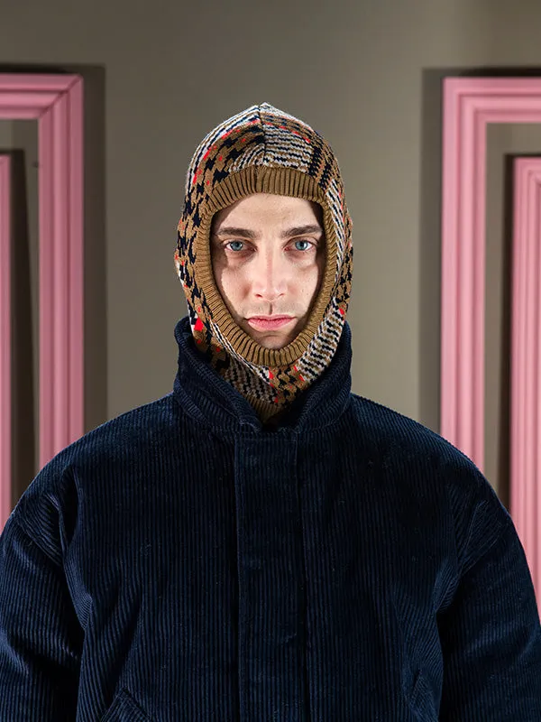 Dusk Knit Balaclava - Orange Mixed Checks