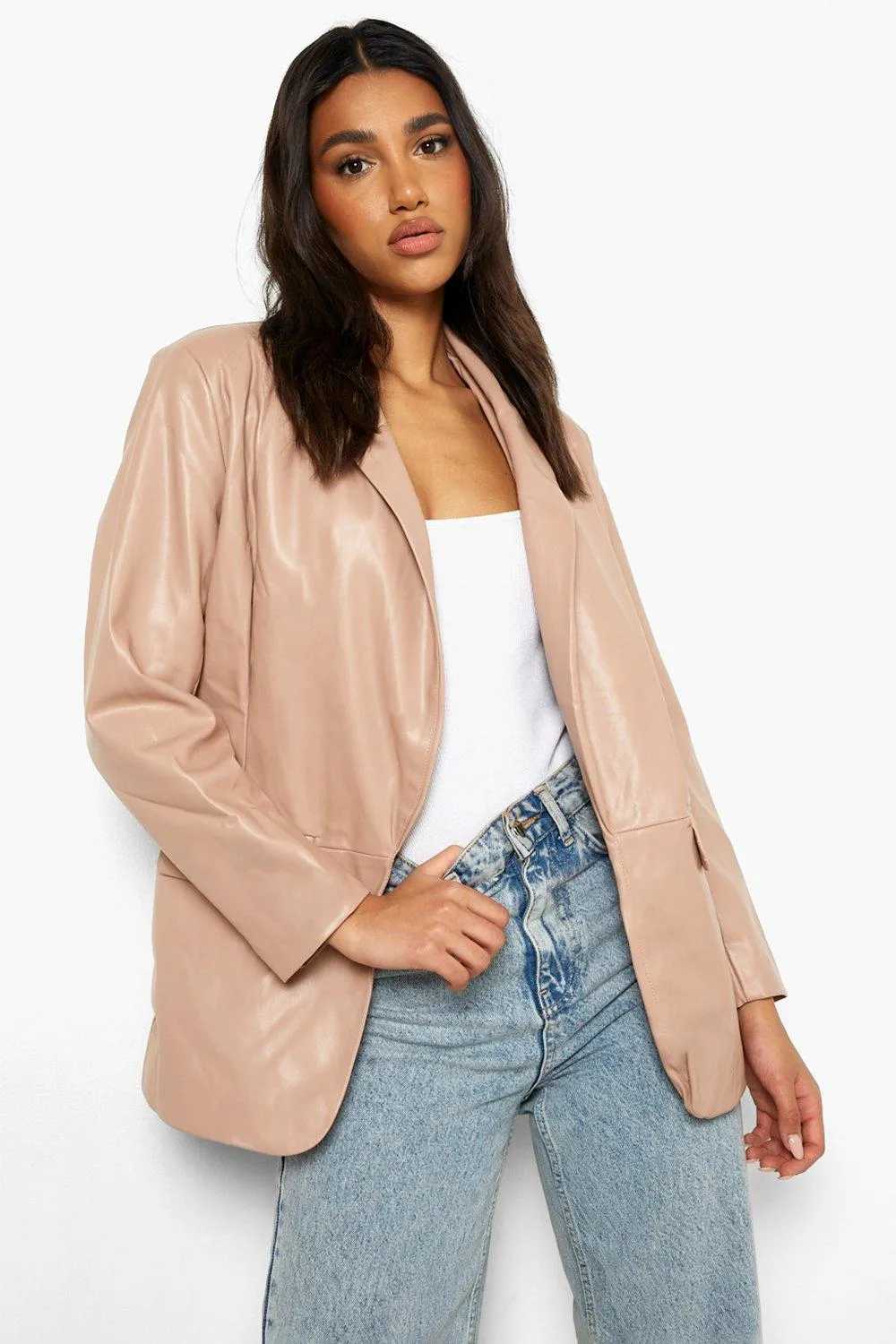 Faux Leather Boyfriend Blazer