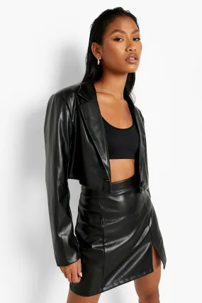 Faux Leather Cropped Tailored Blazer