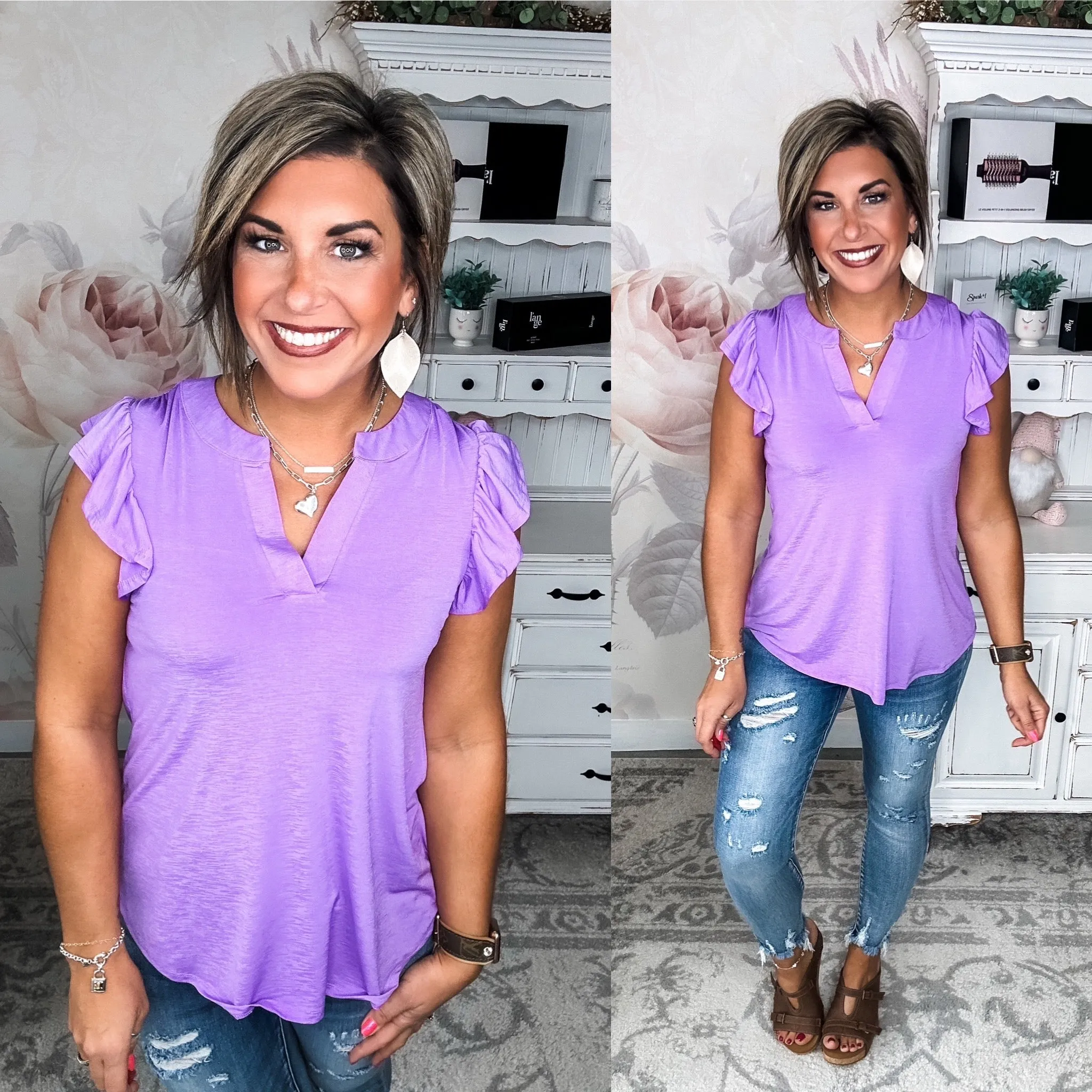 Figure It Out Ruffle Sleeve Top - Lavender