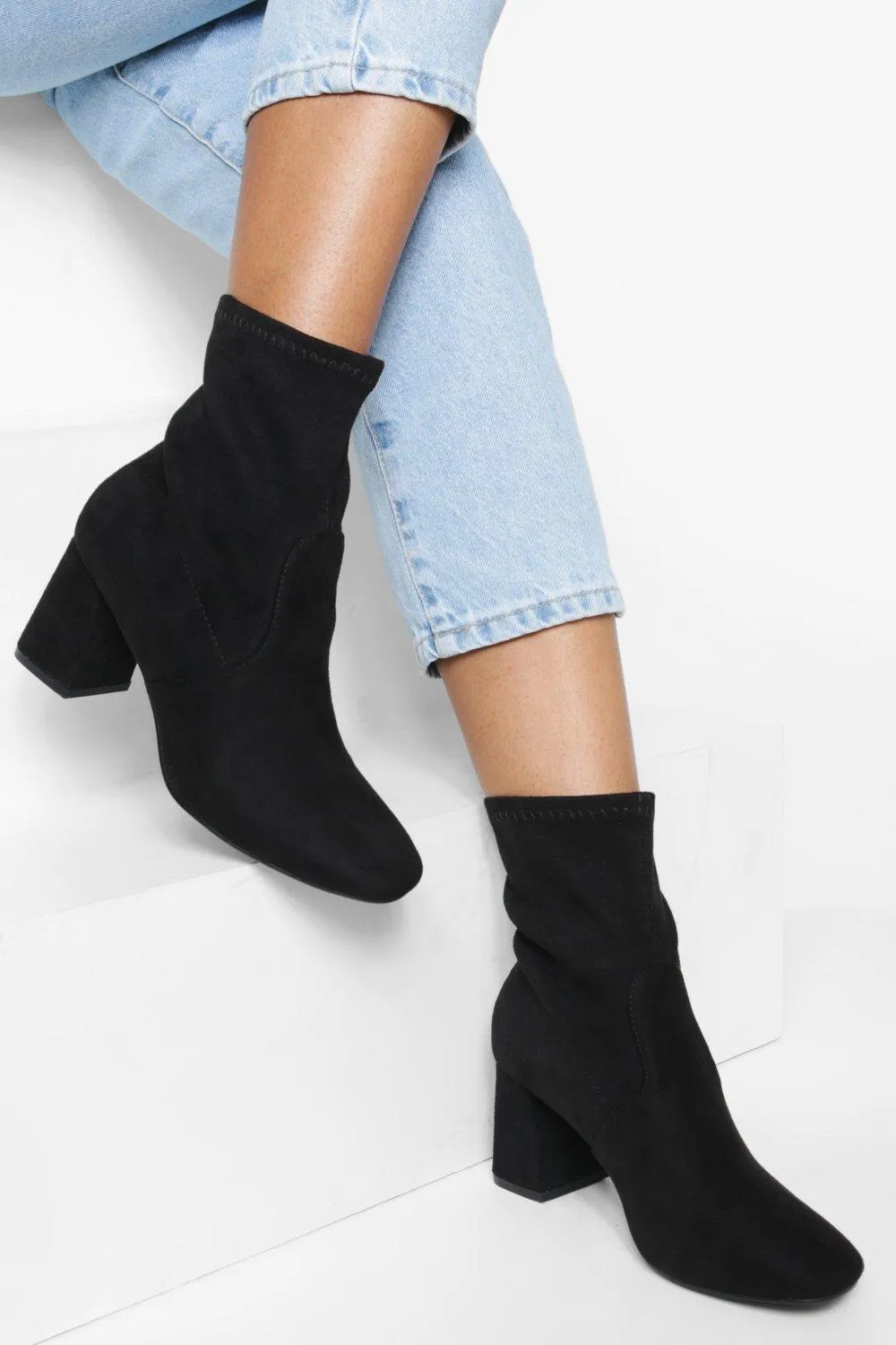 Flared Block Heel Sock Boots