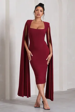 Flawless | Berry Square Neck Midi Dress With Cape Sleeves