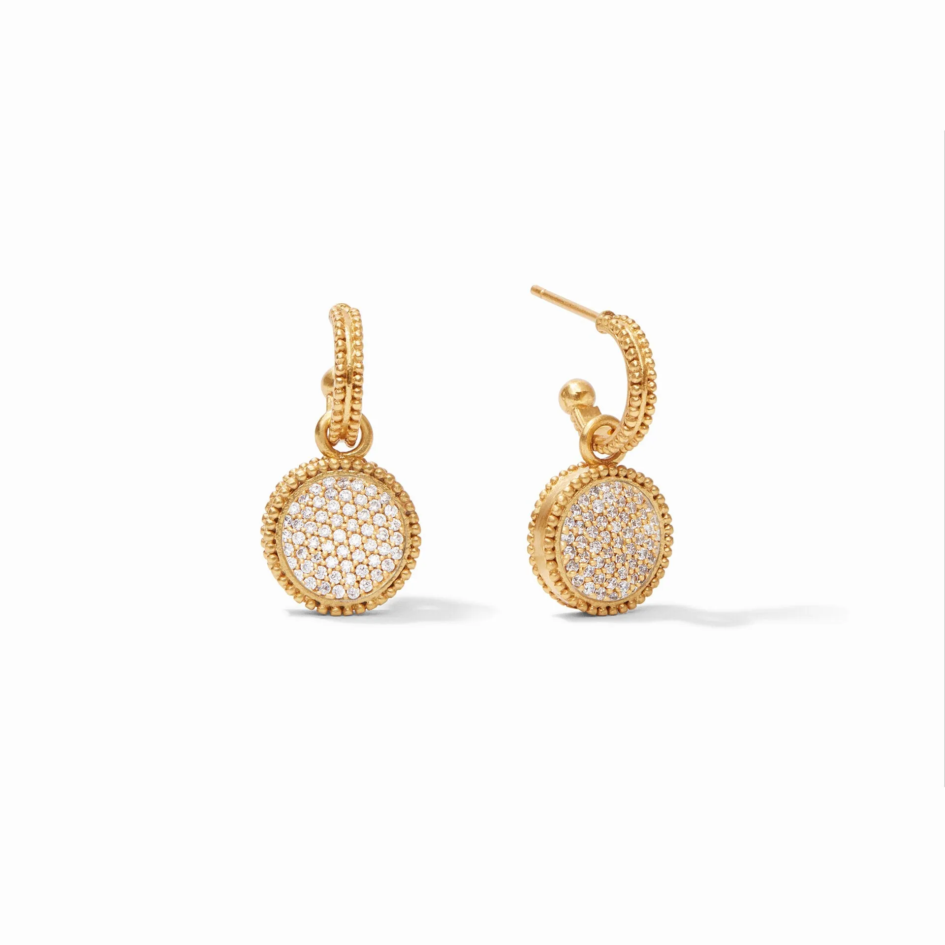 Fleur-de-Lis Hoop & Charm Earring Gold Pave Cubic Zirconia Reversible by Julie Vos