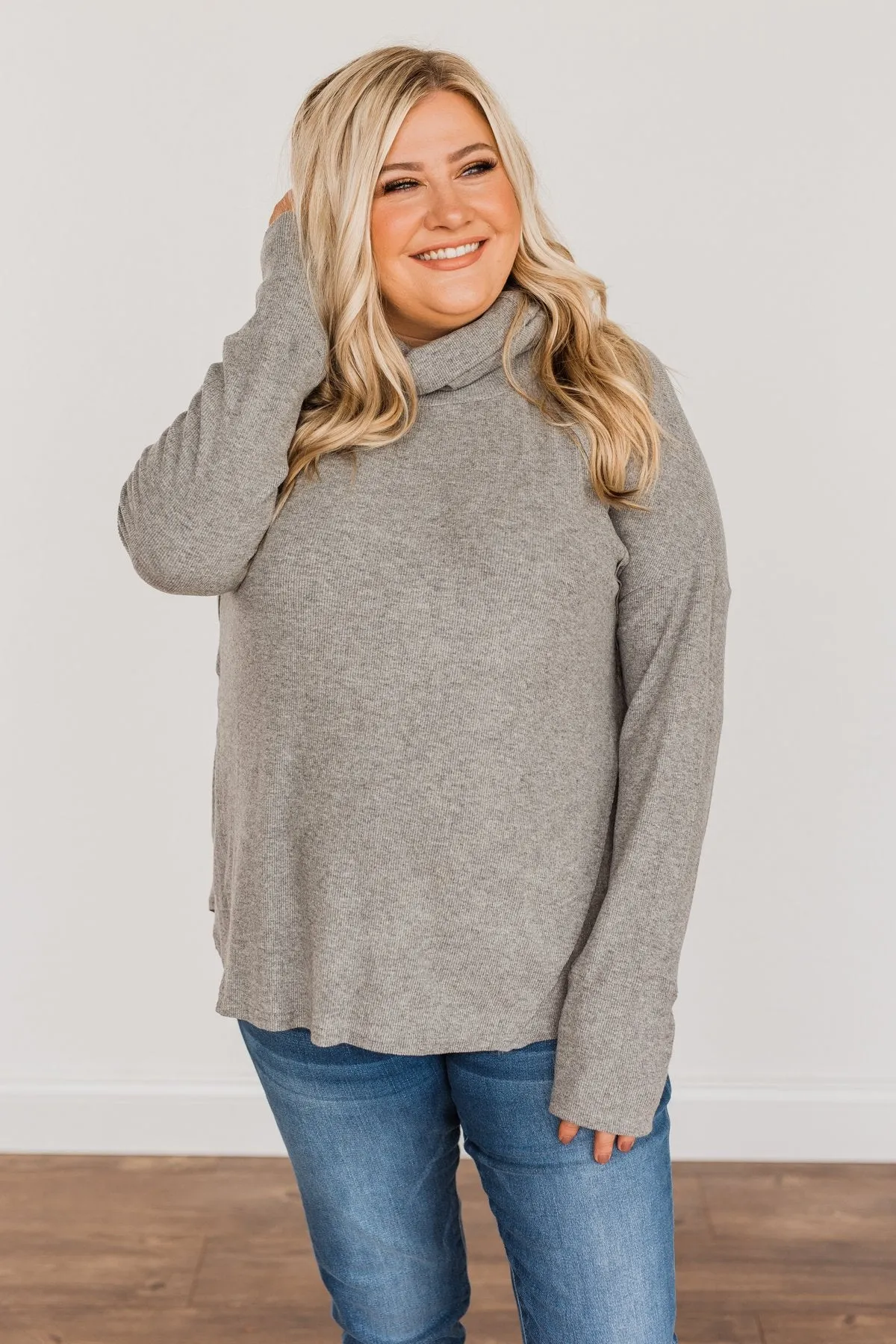 Fluttering Leaves Cowl Neck Top- Grey