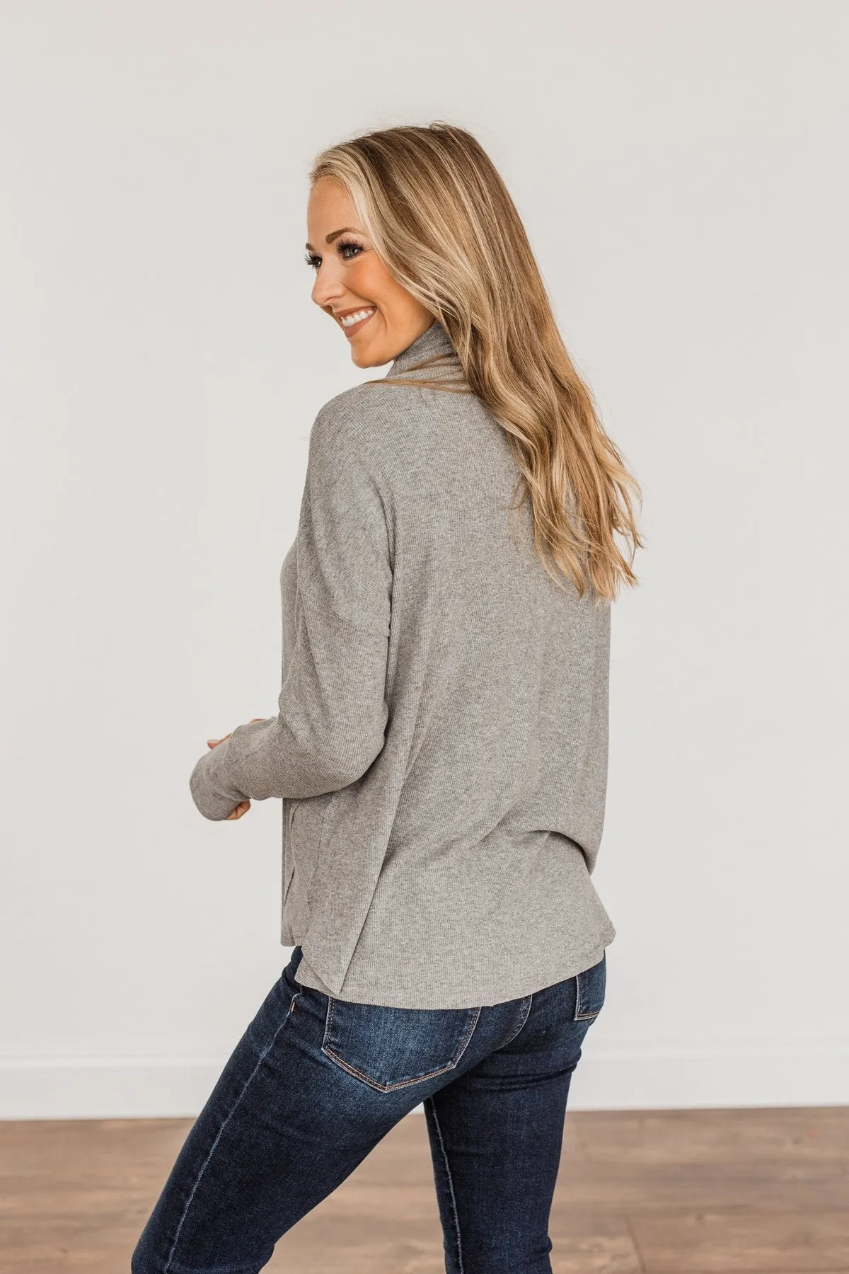 Fluttering Leaves Cowl Neck Top- Grey