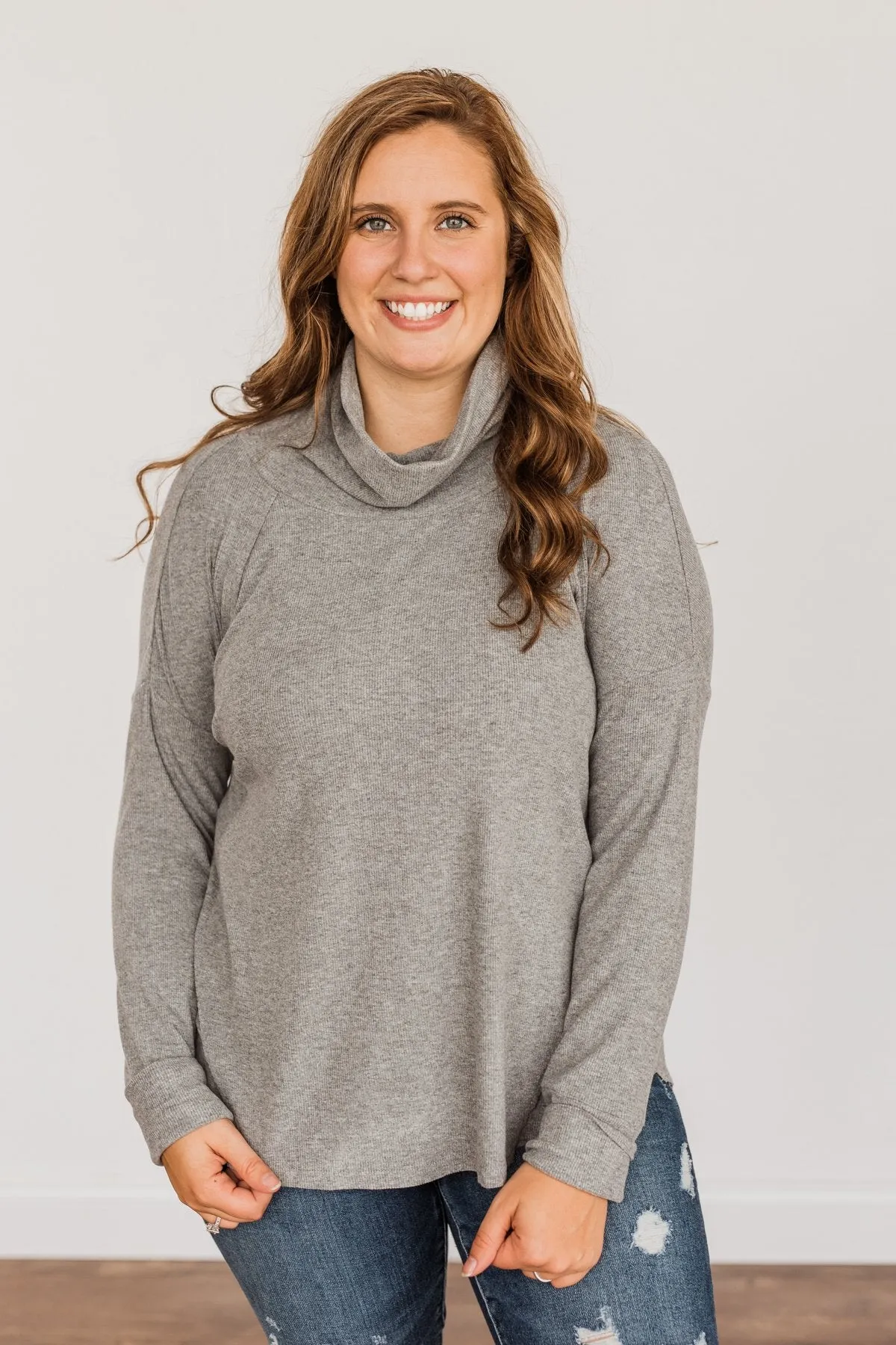 Fluttering Leaves Cowl Neck Top- Grey