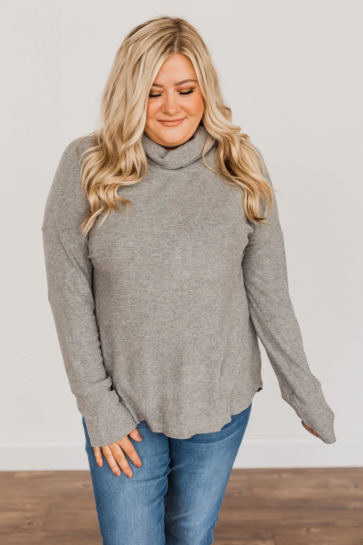 Fluttering Leaves Cowl Neck Top- Grey