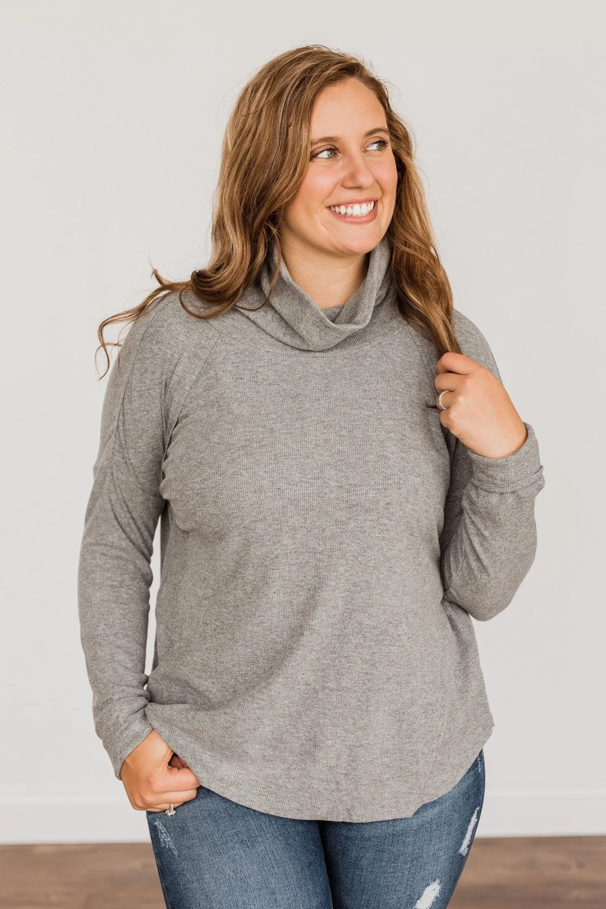 Fluttering Leaves Cowl Neck Top- Grey