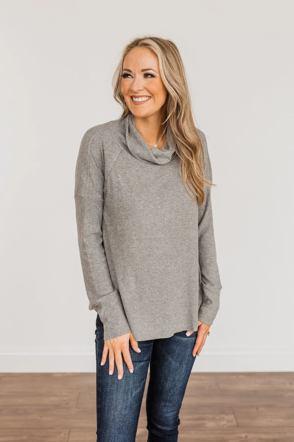 Fluttering Leaves Cowl Neck Top- Grey