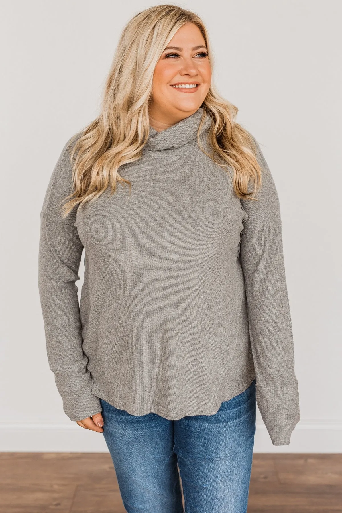 Fluttering Leaves Cowl Neck Top- Grey