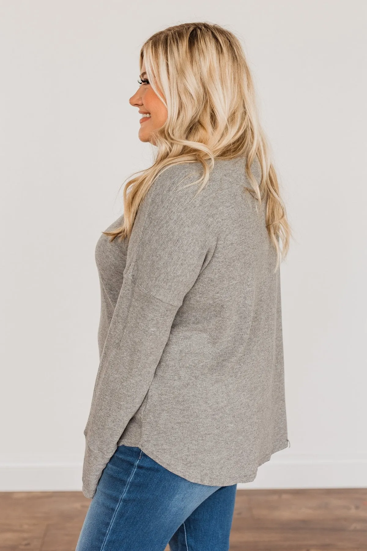 Fluttering Leaves Cowl Neck Top- Grey