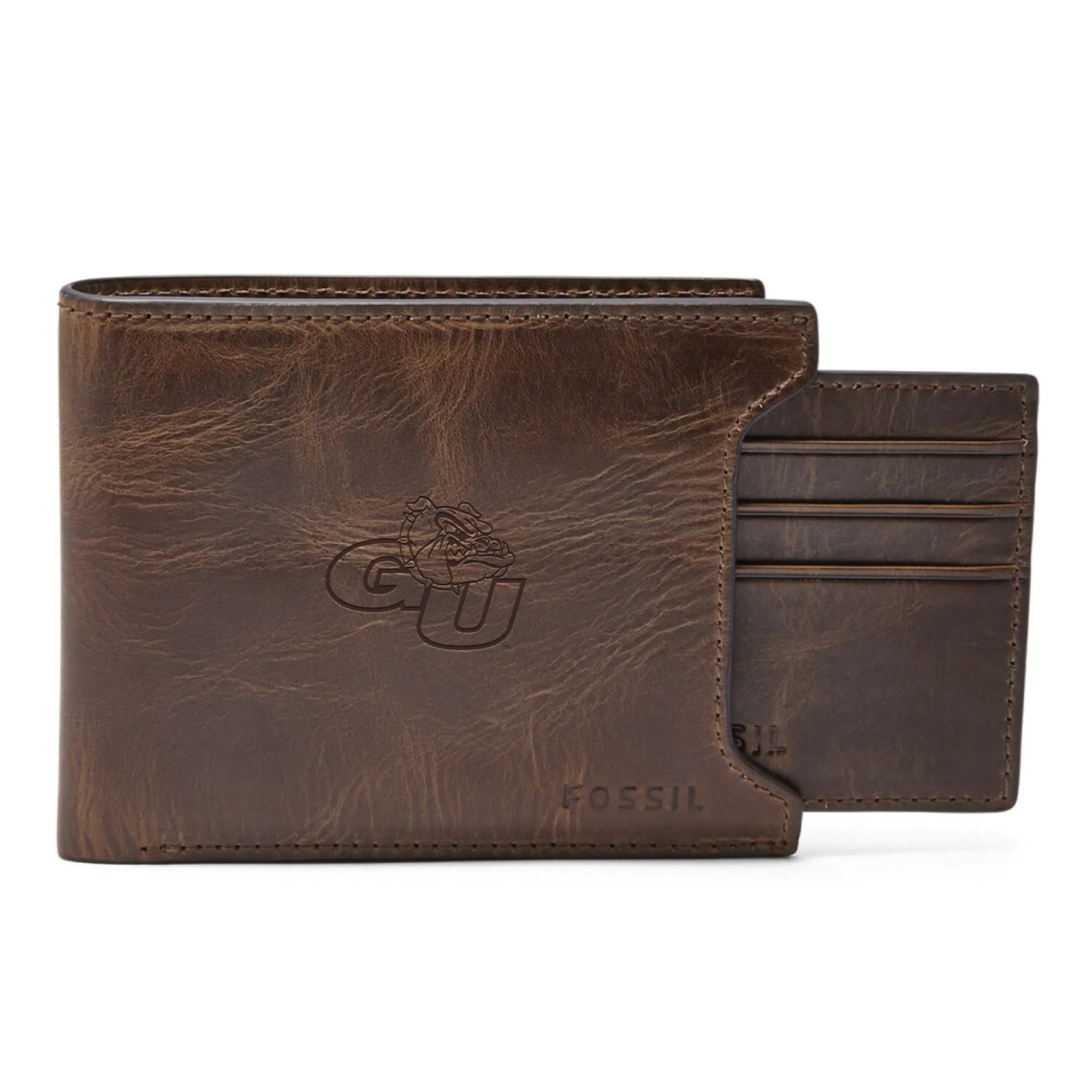 Fossil  Gonzaga Bulldogs Brown Derrick Sliding Two-In-One Wallet