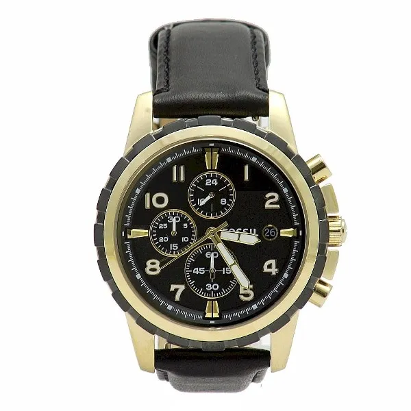 Fossil Men's Dean FS4830 Black Chronograph Leather Watch