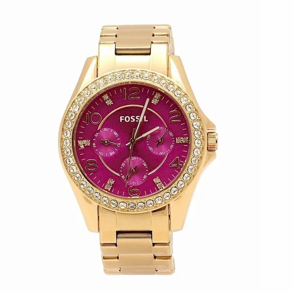 Fossil Women's Riley ES3531 Gold Swarovski Crystals Chronograph Watch