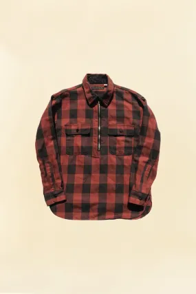 Fullcount Half Zip Pullover Classic Buffalo Check Flannel Shirt - Burgundy