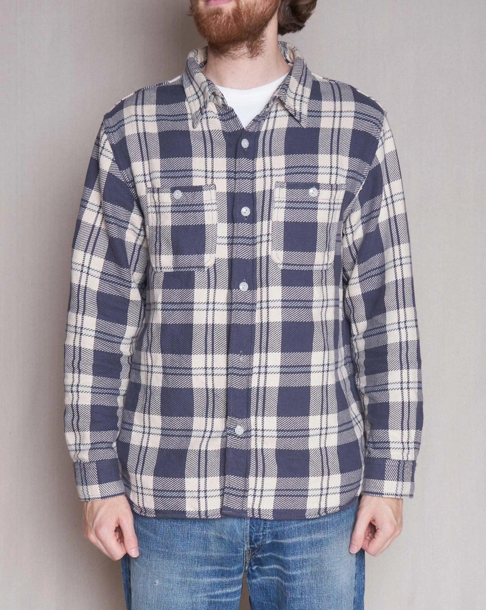 Fullcount Original Check Cotton Flannel Shirt - Navy