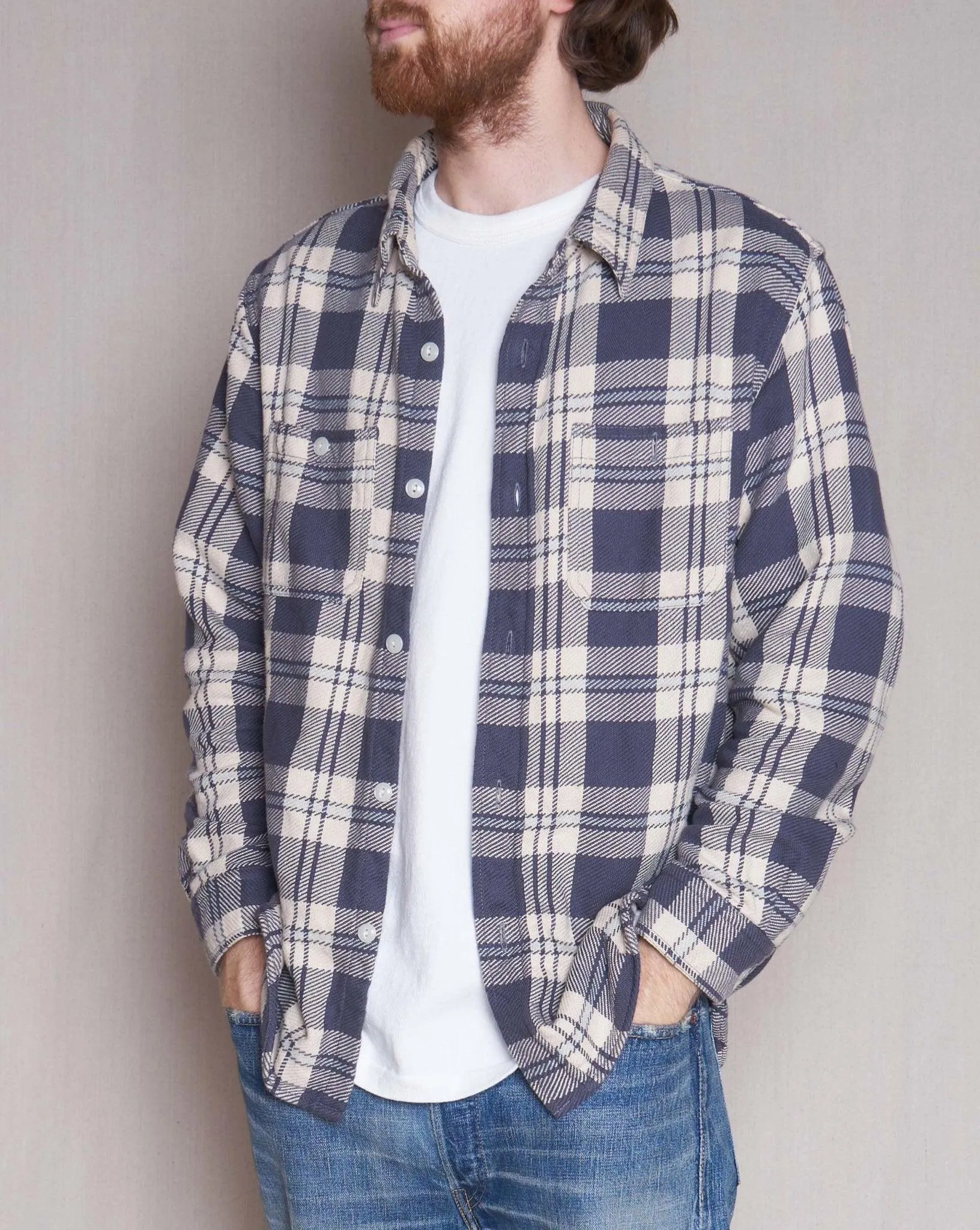 Fullcount Original Check Cotton Flannel Shirt - Navy