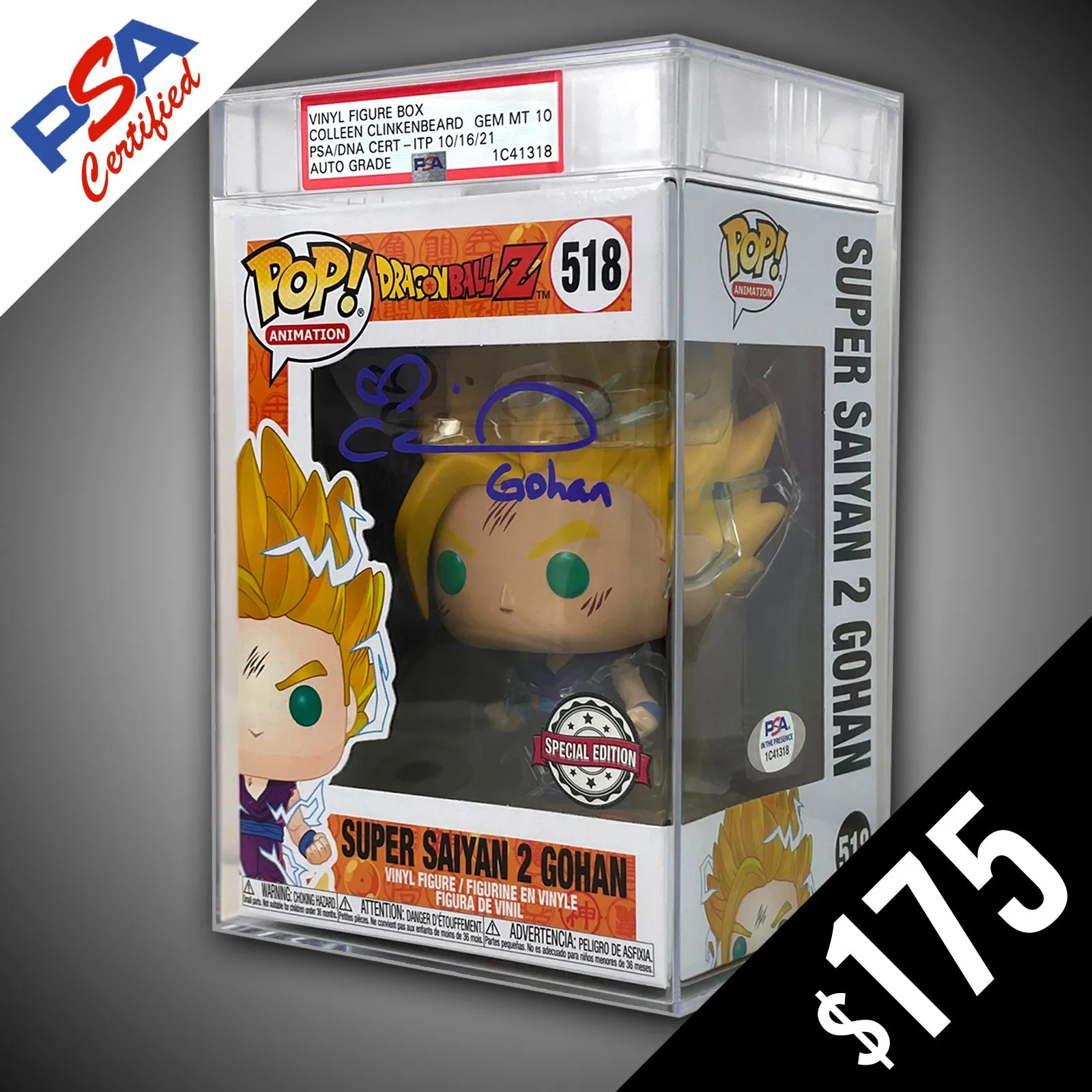 Funko Pop! DBZ: SS2 Gohan #518 - SIGNED by Colleen Clinkenbeard (ENCASED - PSA Certified - Gem Mint 10 Auto)