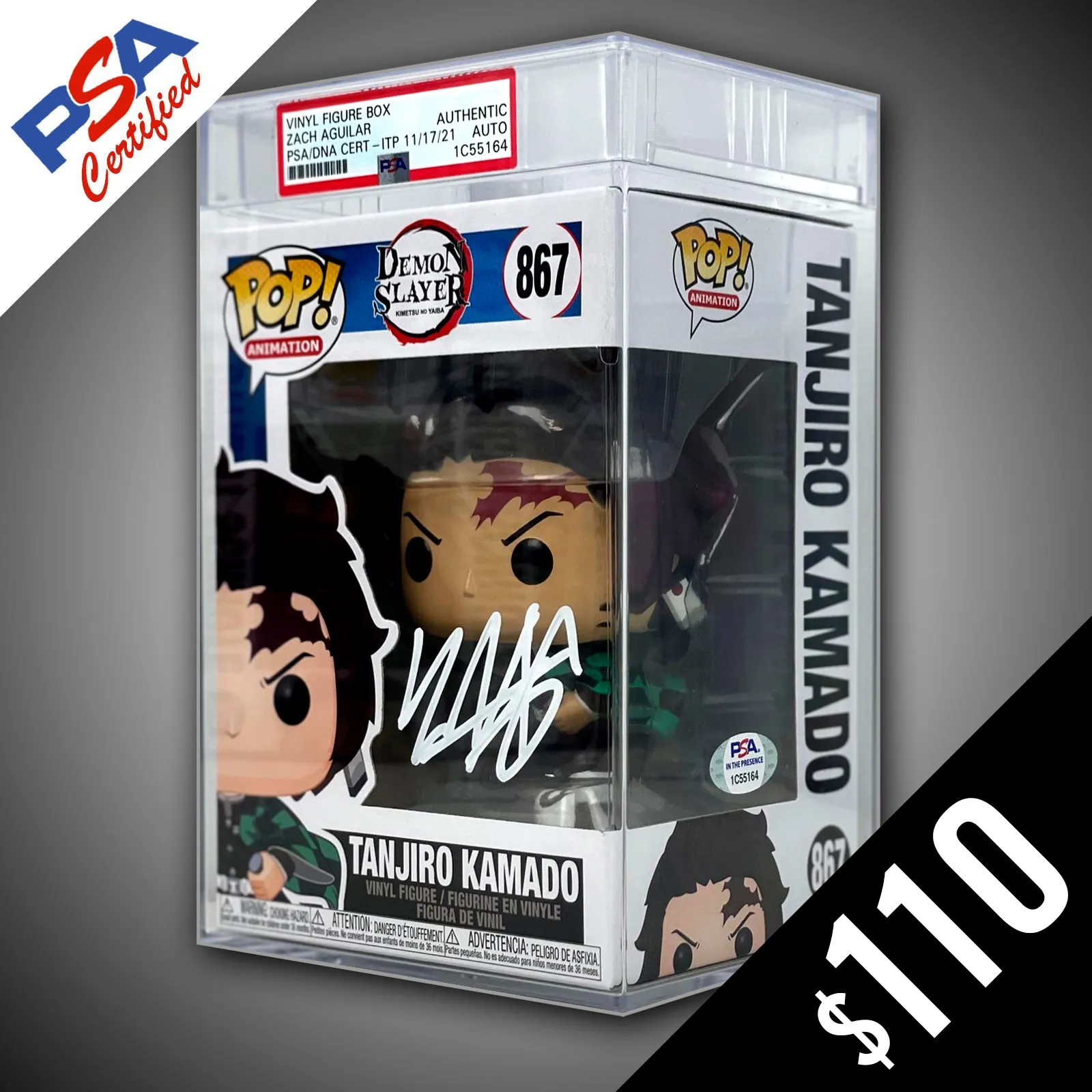 Funko Pop! Demon Slayer: Tanjiro (common) #867 - SIGNED by Zach Aguilar (PSA Certified)