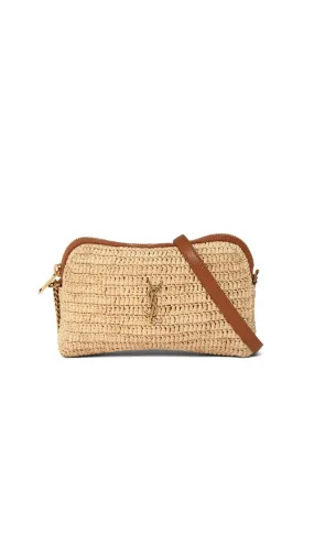 Gaby Zipped Pouch in Raffia and Vegetable-tanned Leather - Natural