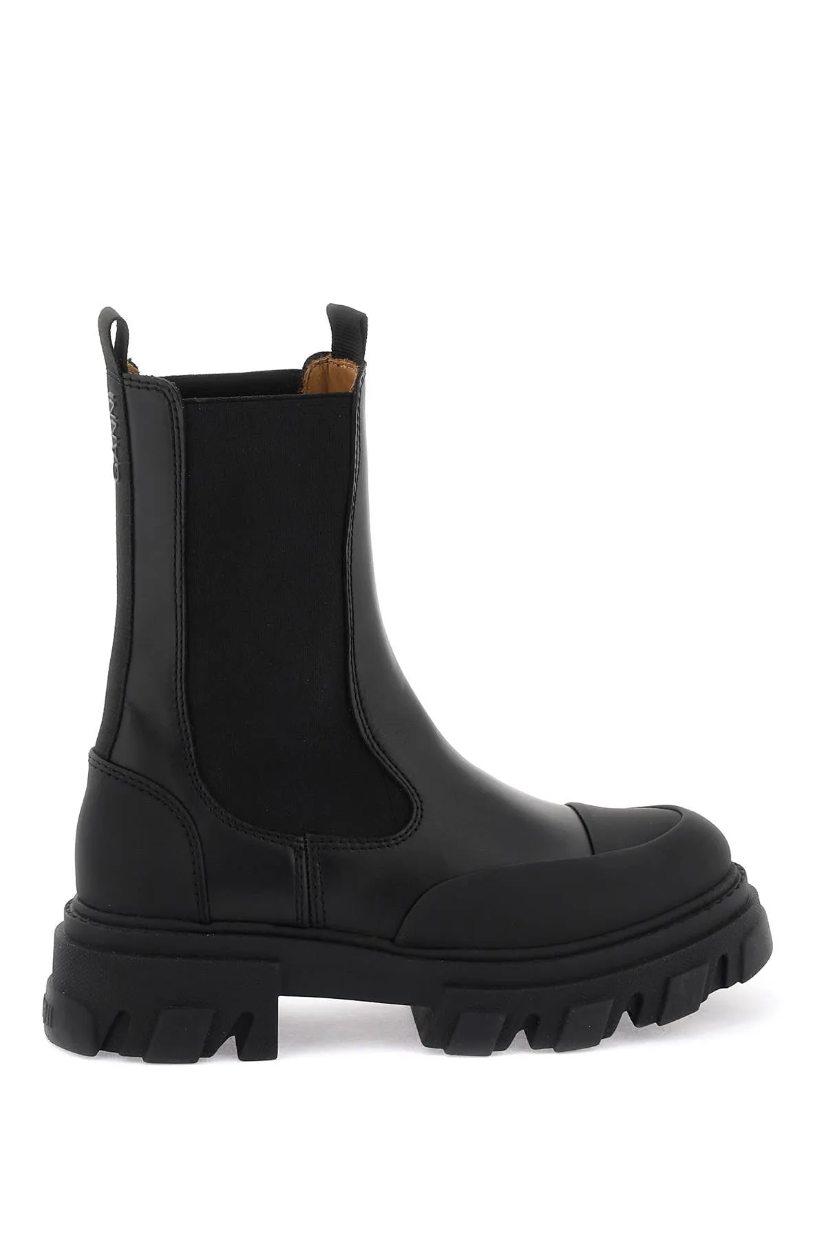 Ganni Leather Mid Chelsea Boots   Black