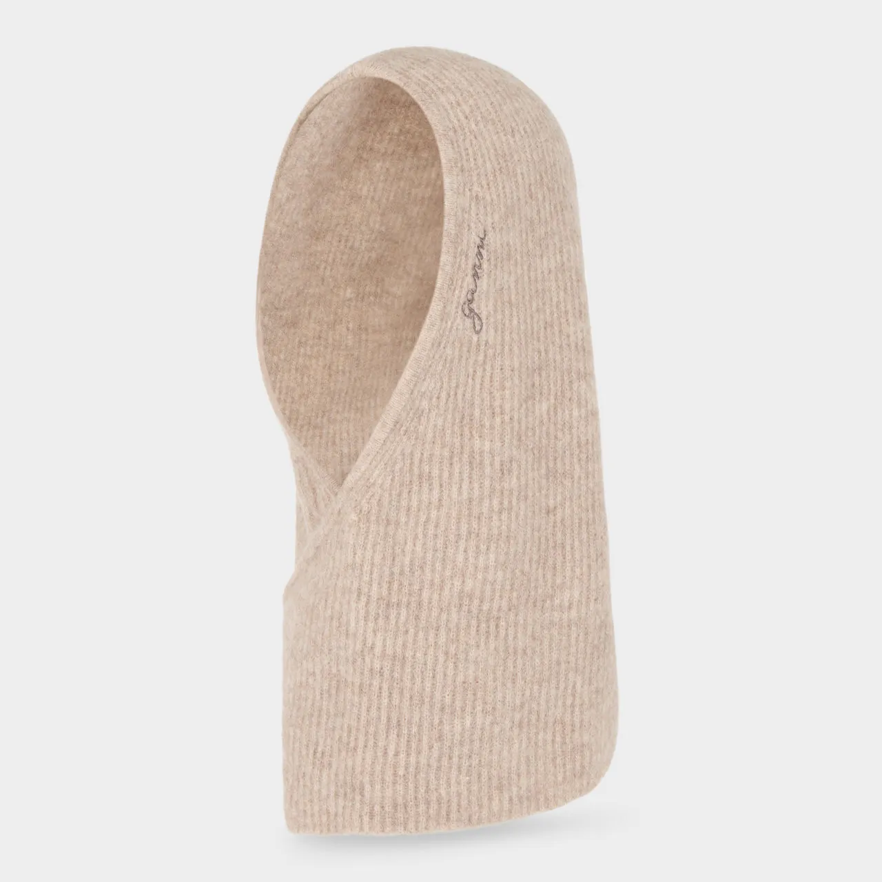 GANNI Logo Ribbed Balaclava Hat - Almond Milk