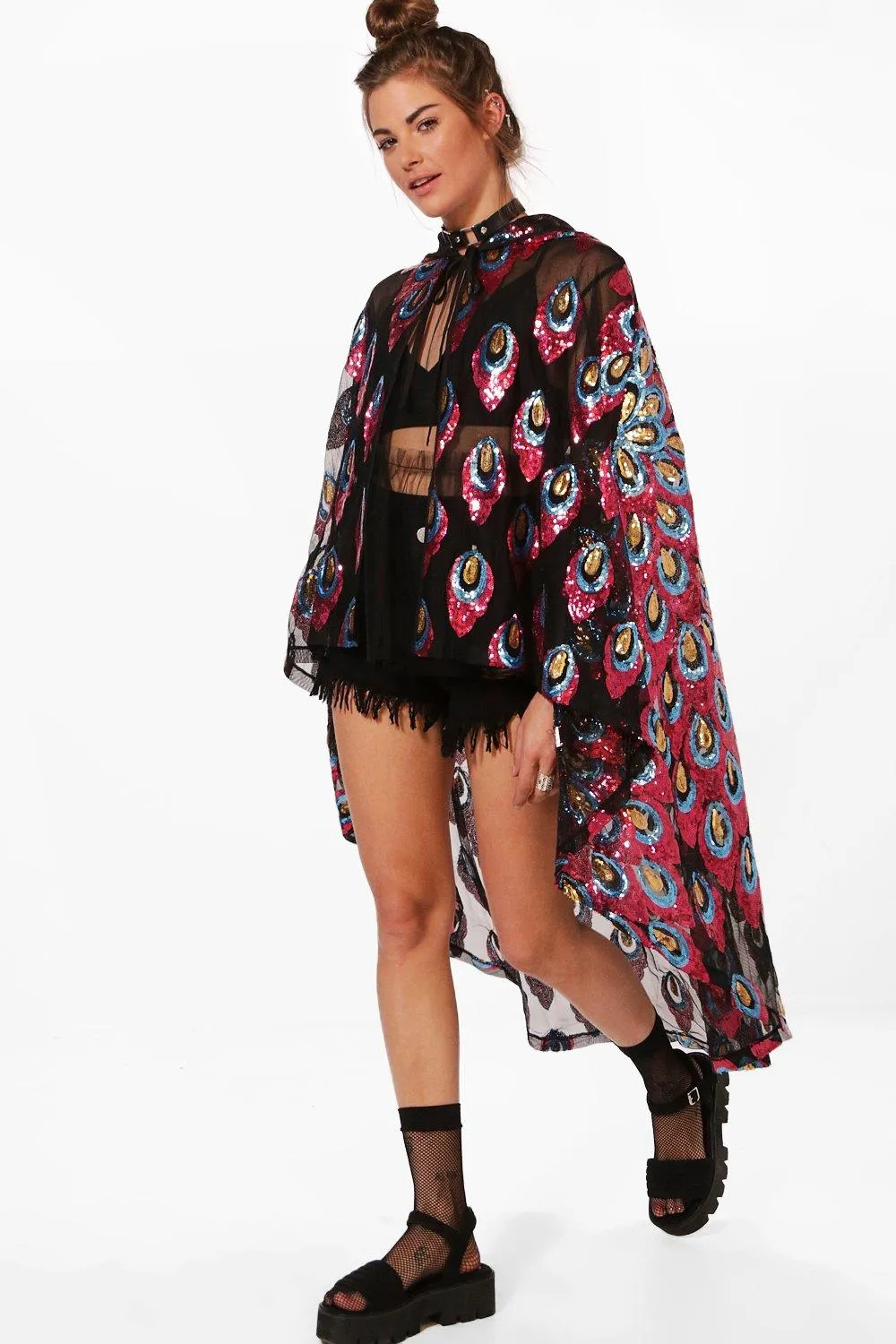 Heather Boutique Sequin Hooded Cape