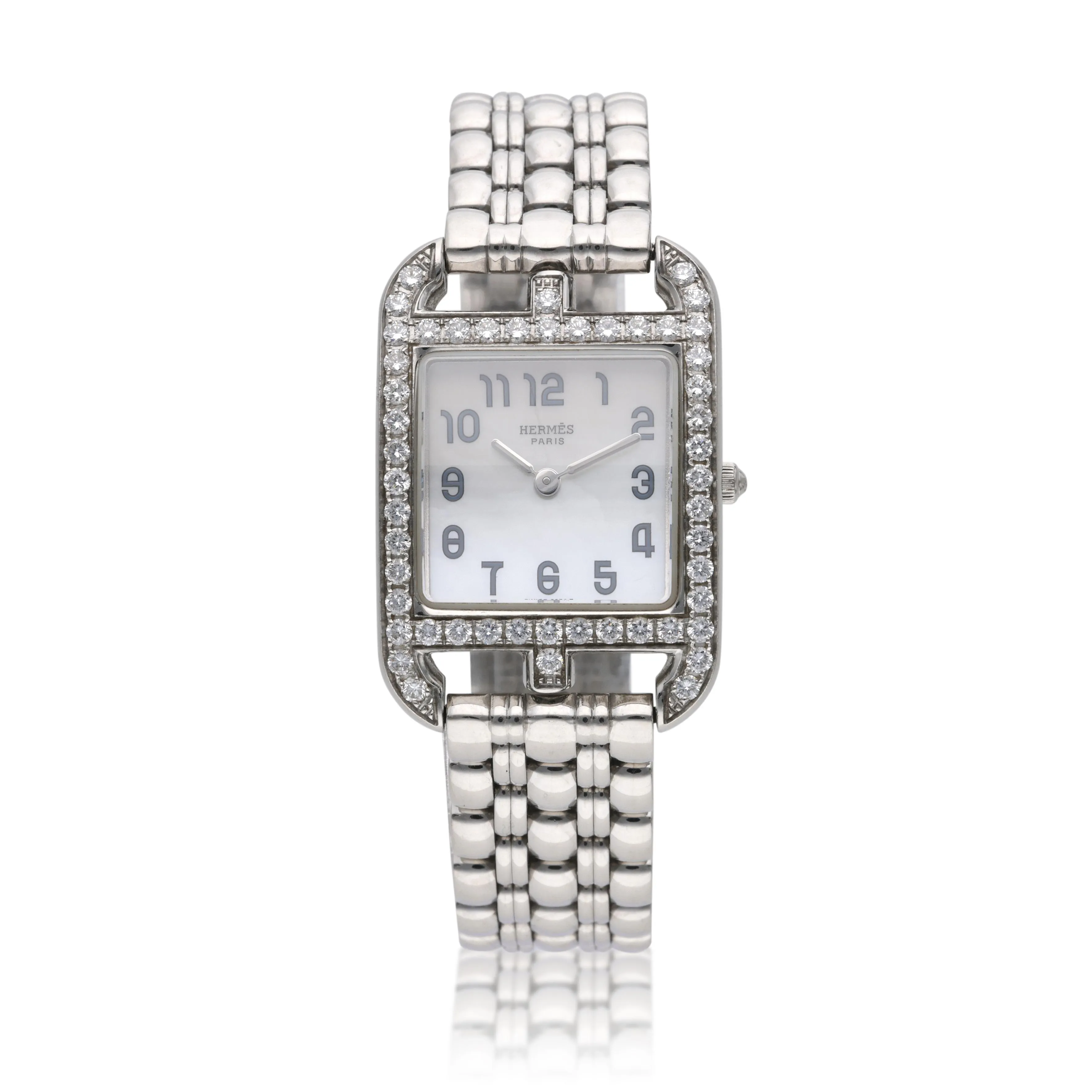 Hermès Cape Cod Watch Reference CC1.230, a stainless steel quartz wristwatch with diamonds