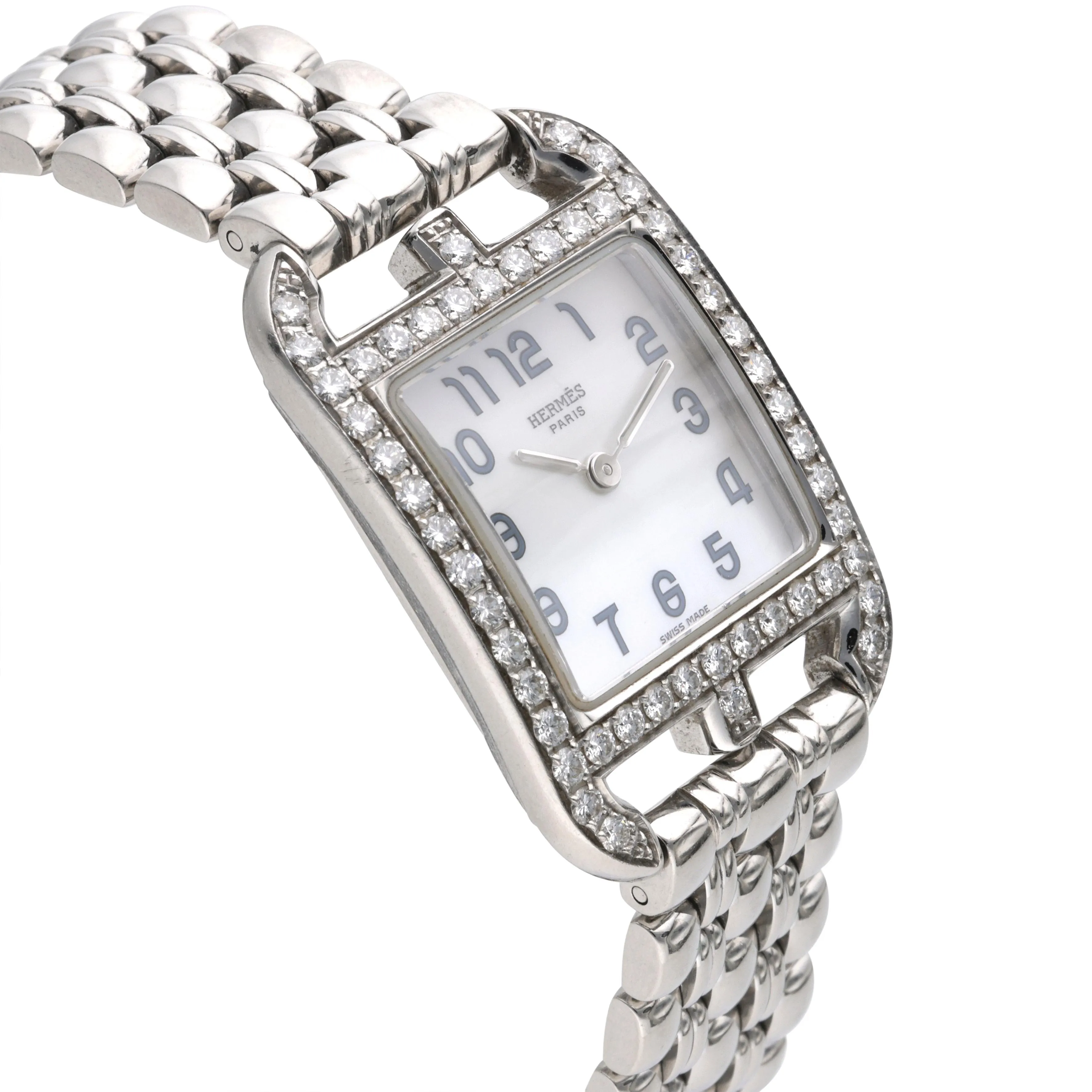 Hermès Cape Cod Watch Reference CC1.230, a stainless steel quartz wristwatch with diamonds