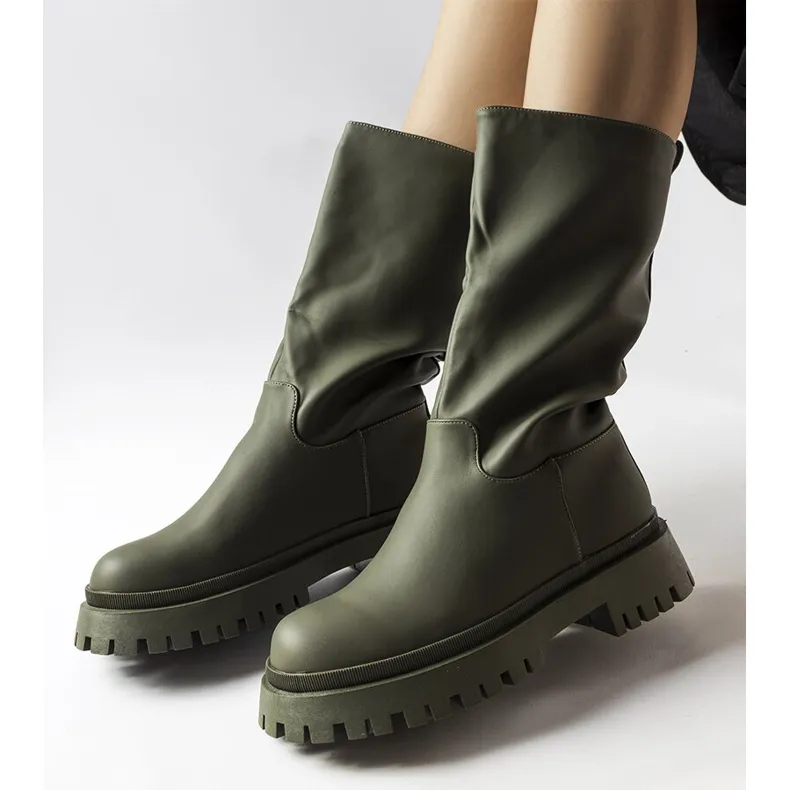 Hollie green matte boots