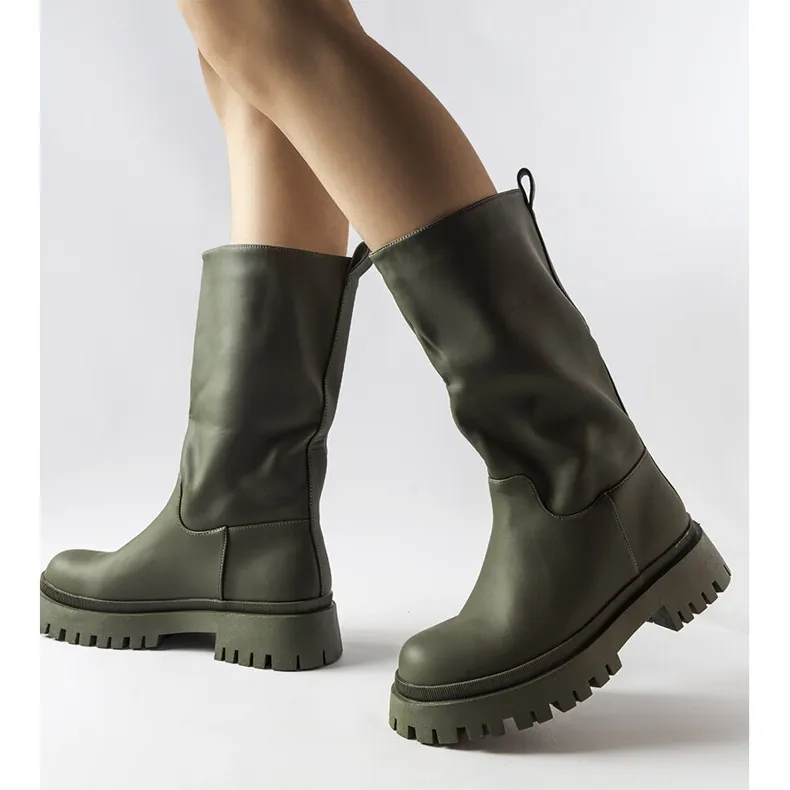 Hollie green matte boots