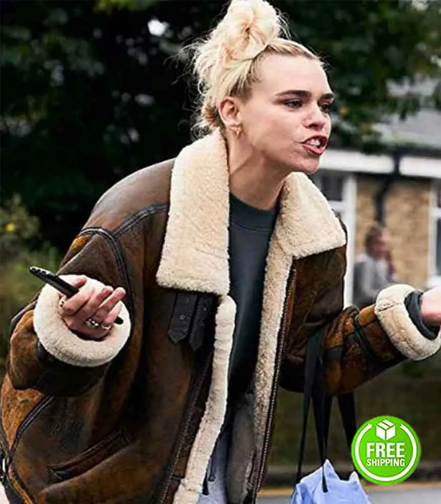 I HATE SUZIE BILLIE PIPER (SUZIE PICKLES) BROWN SHEARLING LEATHER JACKET