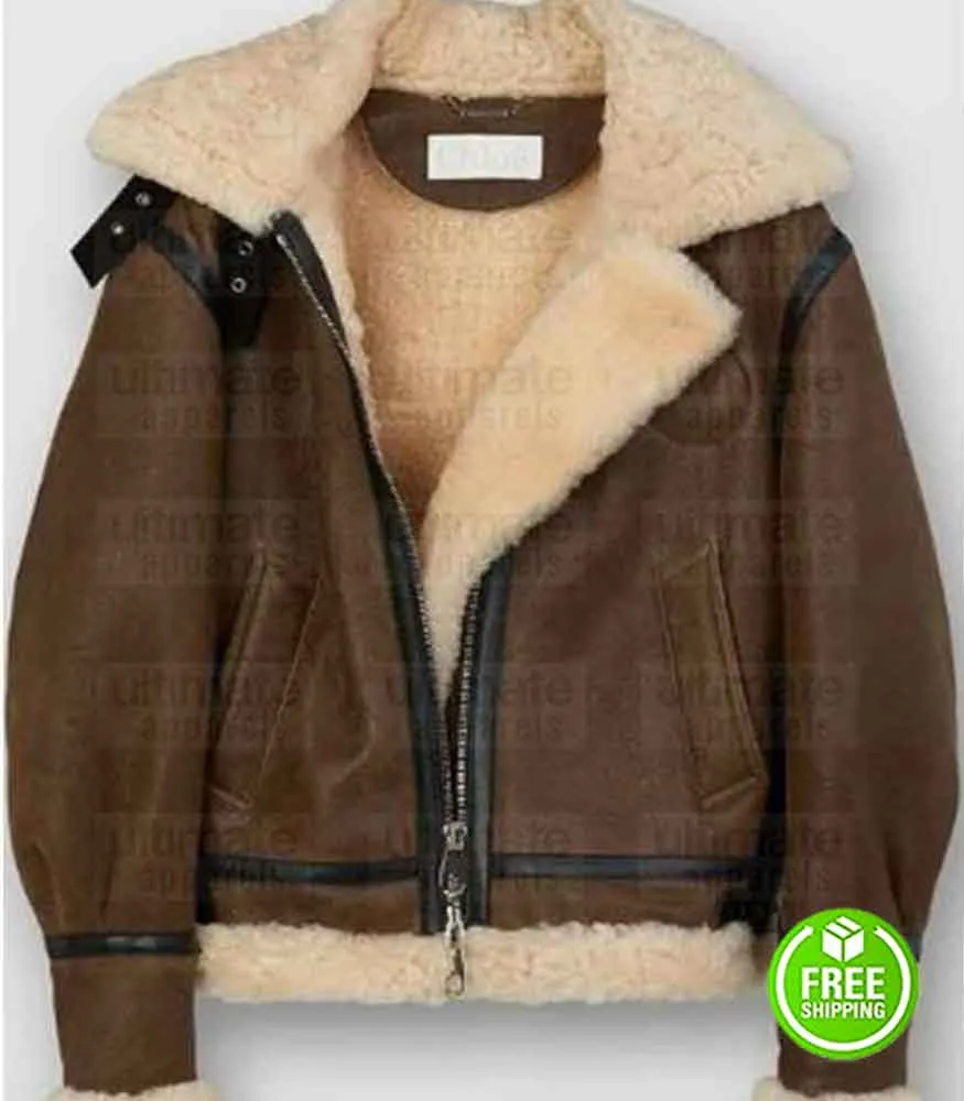 I HATE SUZIE BILLIE PIPER (SUZIE PICKLES) BROWN SHEARLING LEATHER JACKET