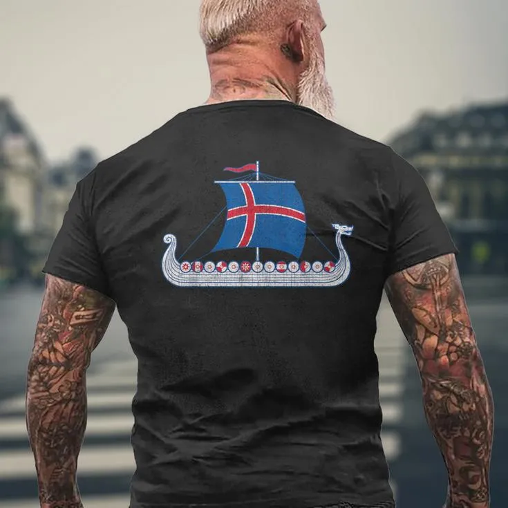 Icelander Viking Ship Icelandic Iceland Flag Boat Viking Men's T-shirt Back Print