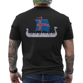 Icelander Viking Ship Icelandic Iceland Flag Boat Viking Men's T-shirt Back Print