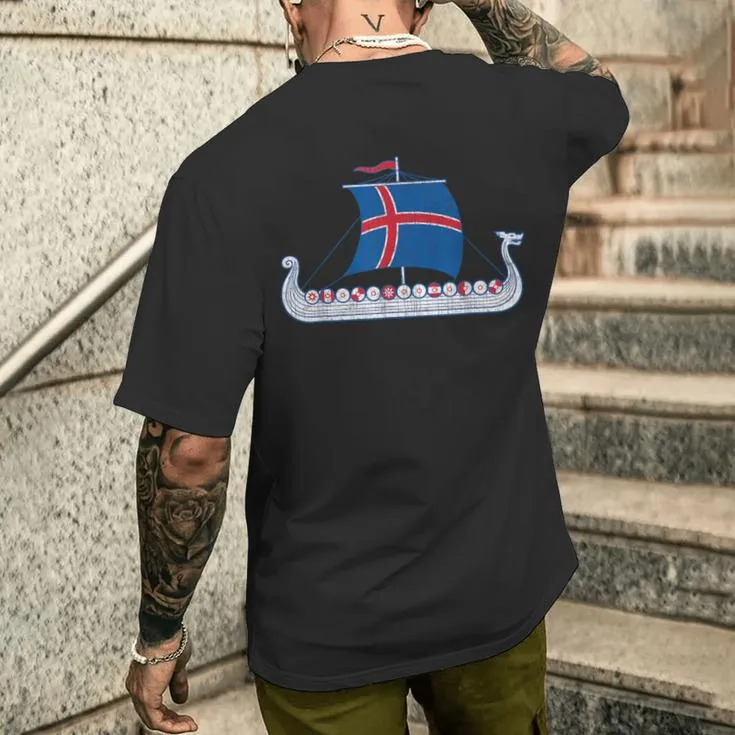 Icelander Viking Ship Icelandic Iceland Flag Boat Viking Men's T-shirt Back Print