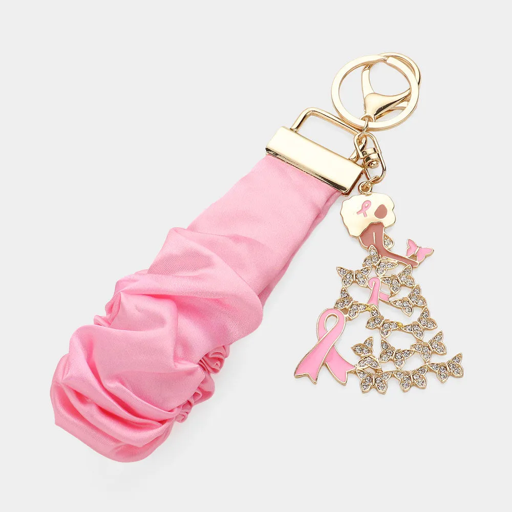 iLLASPARKZ Pink Ribbon Afro Woman Charm Wristlet Keychain / Stretch Bracelet