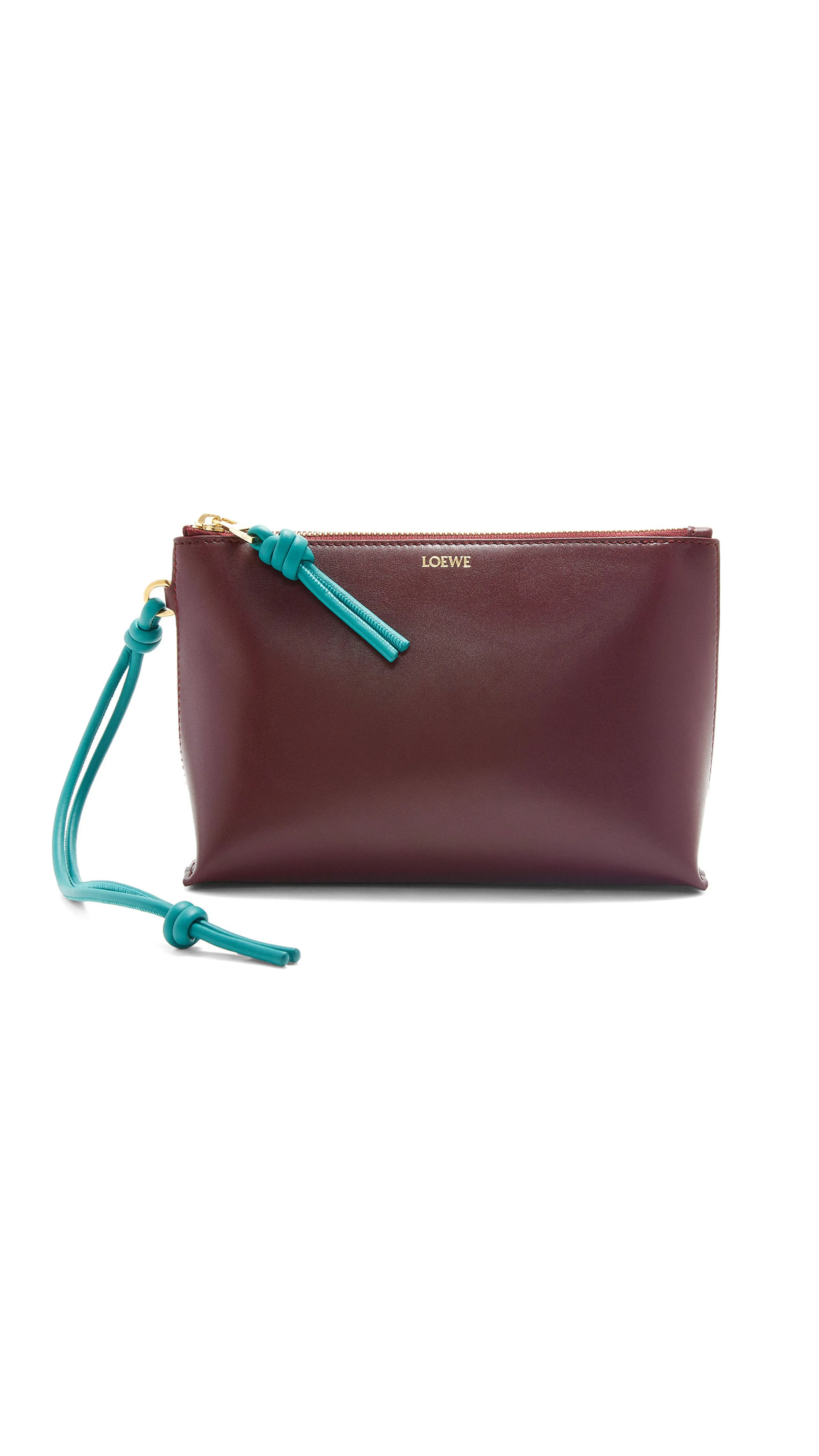 Knot Pouch in Shiny Nappa Calfskin - Burgundy/Emerald