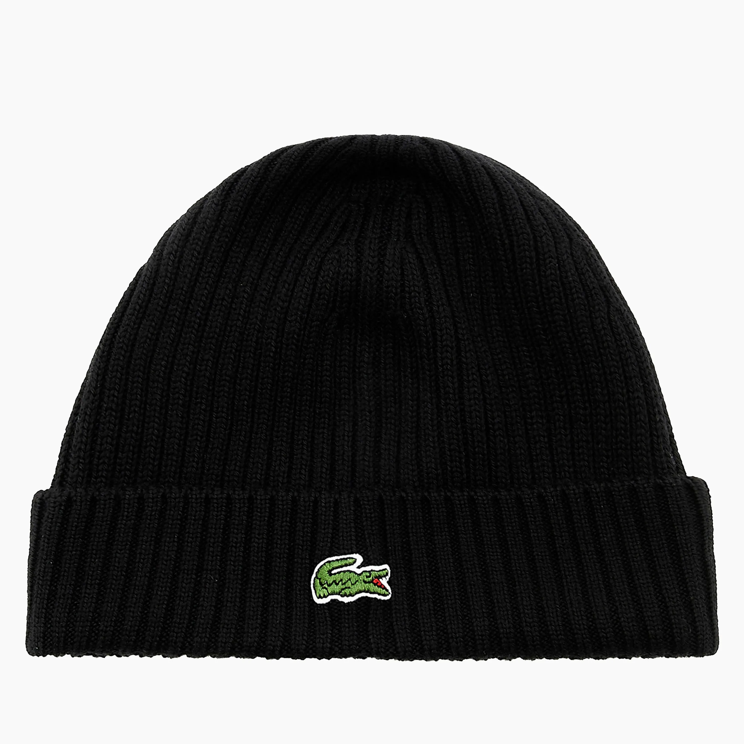 LACOSTE RIBBED BEANIE BASIC LOGO & BLACK - RB0001