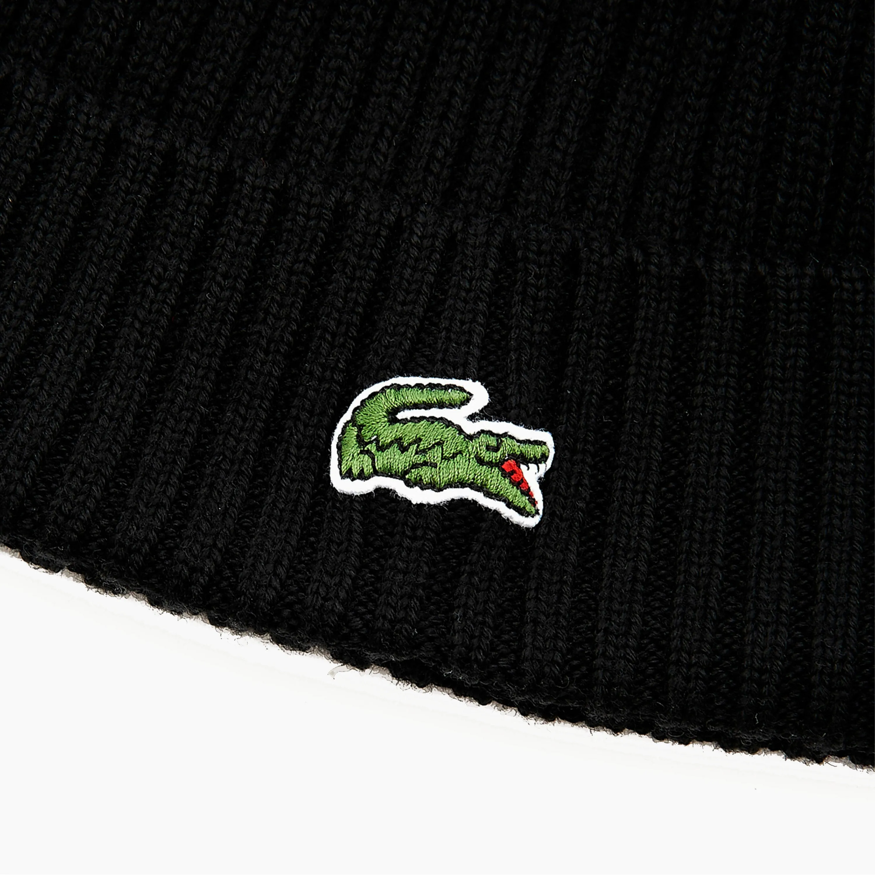 LACOSTE RIBBED BEANIE BASIC LOGO & BLACK - RB0001