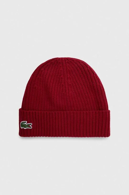 Lacoste wool beanie maroon color