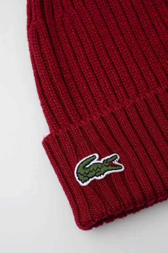 Lacoste wool beanie maroon color